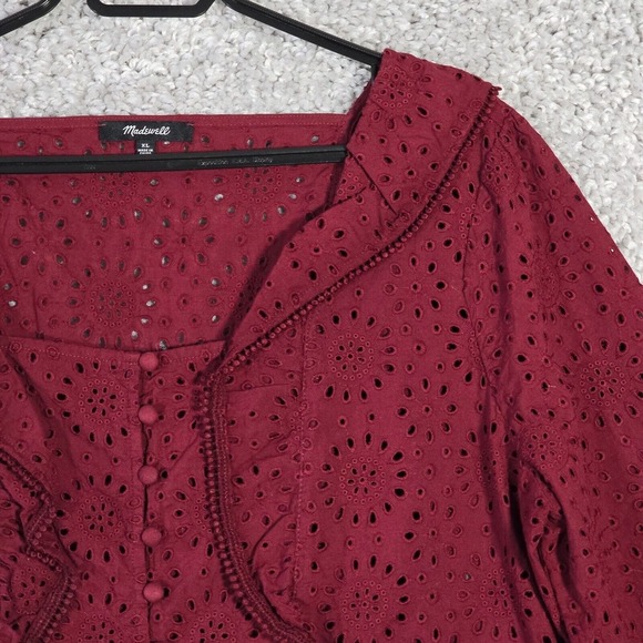 Madewell Women Eyelet Top Size XL Long Sleeve Boho‎ Cottage Peasant Romantic - Picture 4 of 13